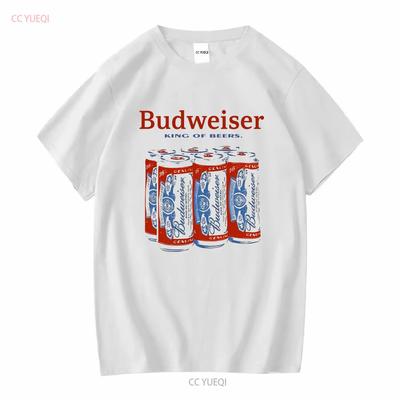 Tricou vintage pentru bărbați, cu mânecă lungă, vintage, spălat, streetwear, unisex, pachet de 6, Budweiser Beer Bud, logo clasic, alb