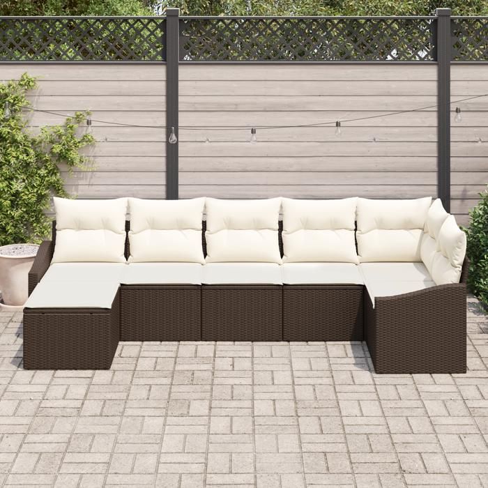 VidaXL Ensemble de Canapés de Jardin 7 Pièces avec Coussins Rattan Poly Marron 3346808