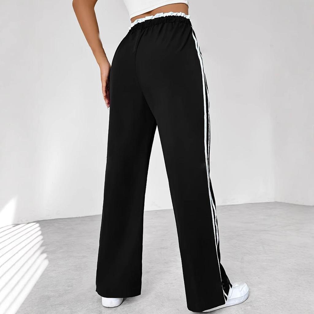 New EU & US Style Black Elastic Waist Straight-Leg Sports Pants - Women's Autumn/Winter Casual Trousers