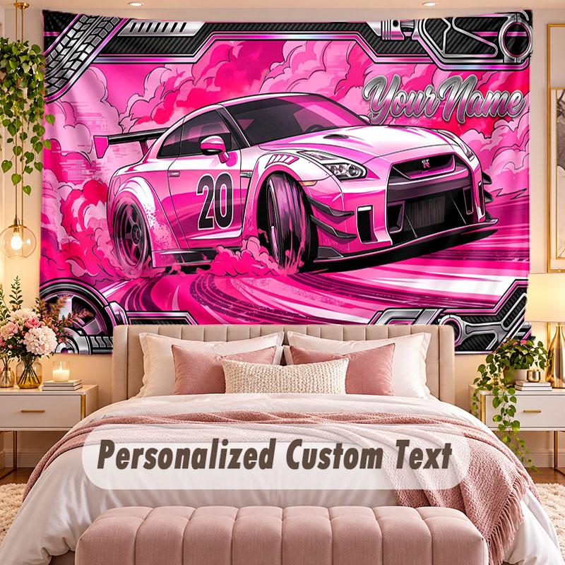 Autorennen (135) Themen-Wandteppich, individuell mit Namen und Text, personalisierter Hänge-Wandteppich für Schlafzimmer, Wohnzimmer-Dekoration