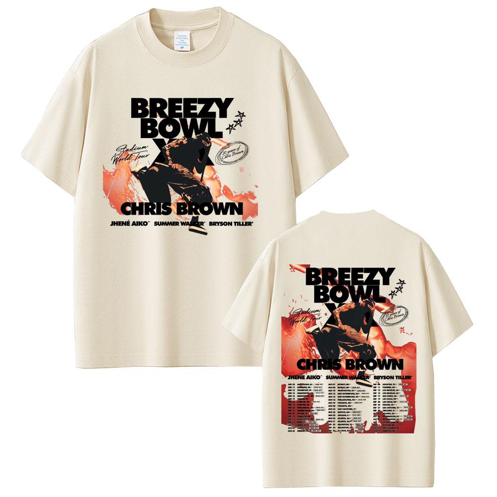 Rapper Chris Brown Breezy Bowl XX Tour 2025 Tshirt Unisex Women Hip Hop Fashion Oversized Short Sleeve T Shirts Streetwear Unisex