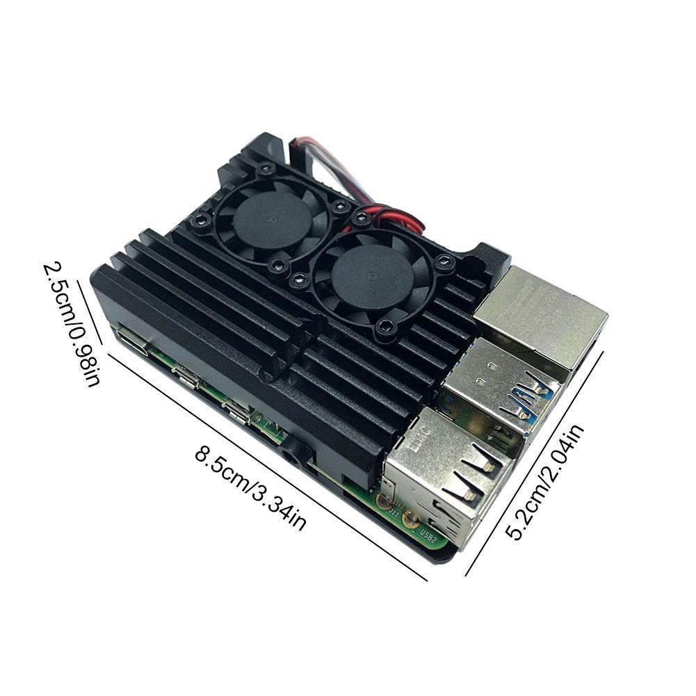 For Raspberry Pi 4 Model B Aluminum Alloy Case Shell Enclosure with Cooling Fan with Silicone Thermal Pads Metal Housing