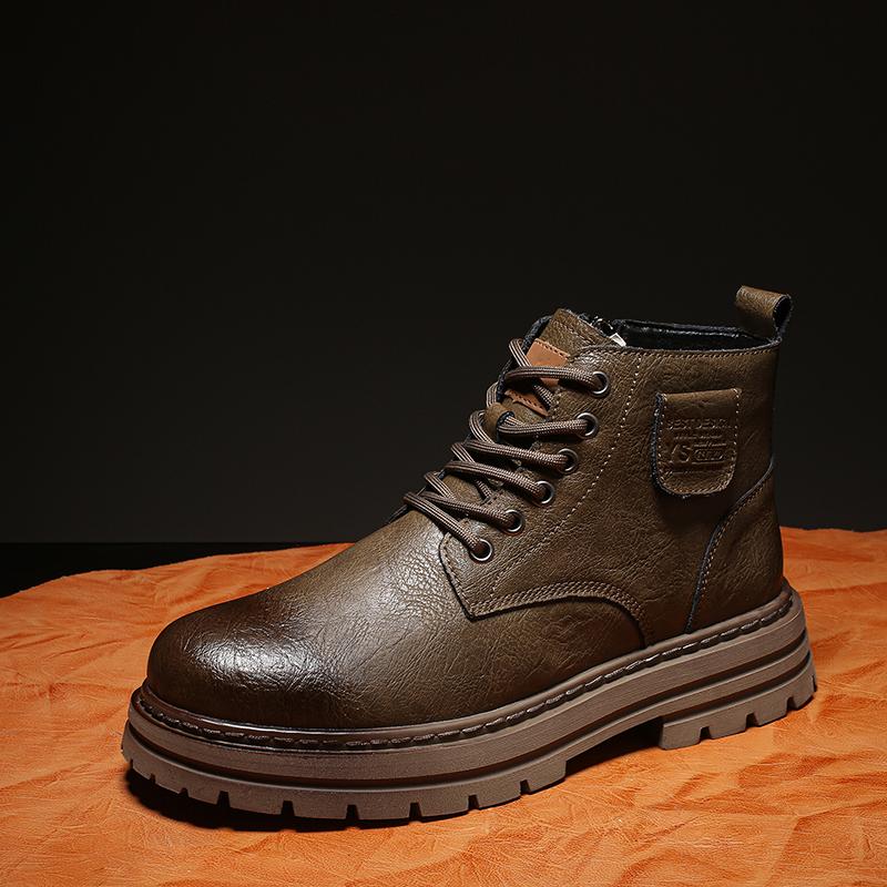 Non-slip Casual Leather Man Ankle Boots Outdoor Motorcycle Boots Versatile Leisure Botas Street Style Men High Top Shoe Sneakers