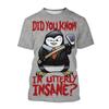 Heißer Verkauf neues Psycho Pinguin 3D gedrucktes T-Shirt lustiges Tier Kurzarm Sommer Mode verrückter Pinguin neutrales Kinder Freizeit Oberteil
