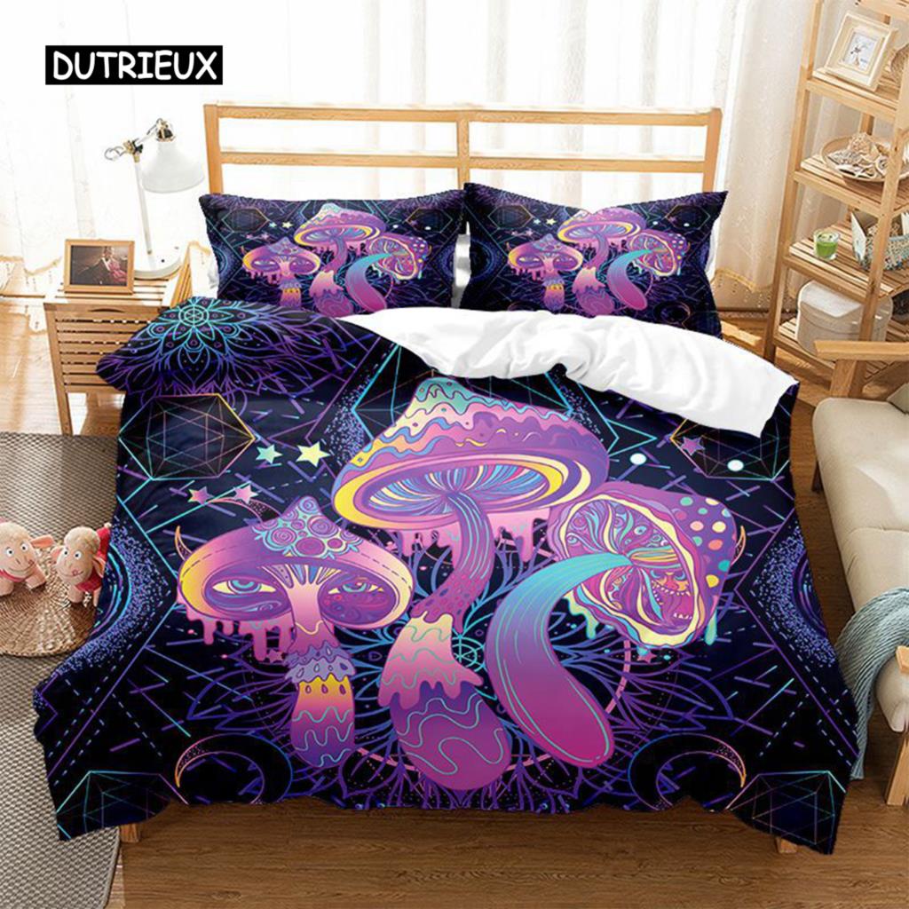 

Comforter Mushroom Bedding Set For Teen Boys Girls Kids Vintage Luxury Hippie Theme Comforter Set With Zipper Ties Comforter (quilt)-EU Single(135*200cm)3pcs