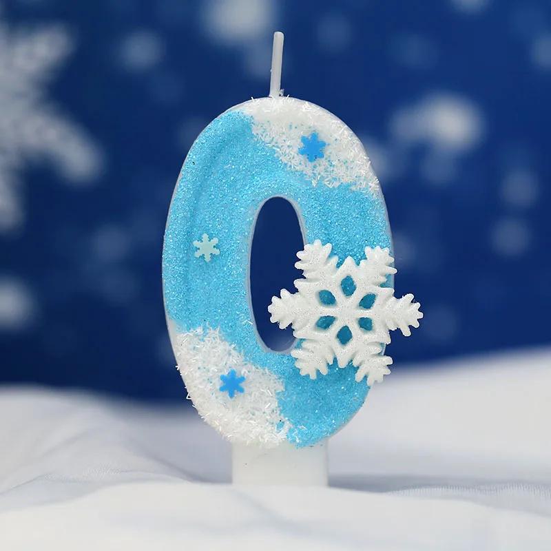 0-9 Numbers Snowflake Birthday Candles, Blue Glitter Style, Children's Girls' Birthday Party, Cake Decoration Candles