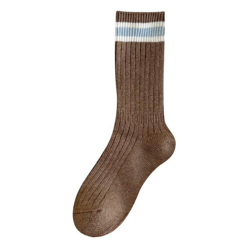 5 Pairs of Female Autumn and Winter Two Bar Striped Mid Tube Socks
