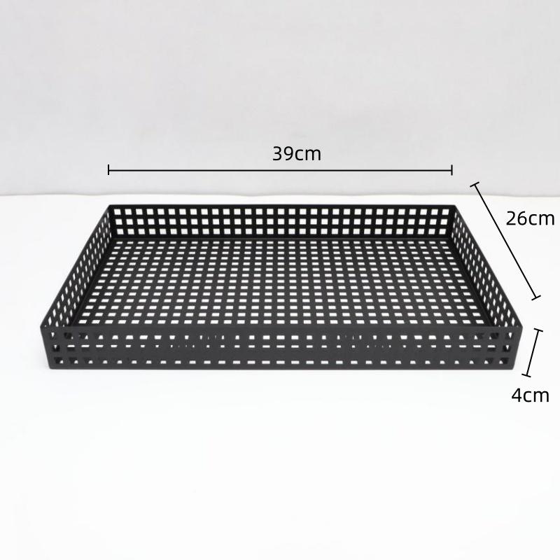 Metal Handicrafts Square Grid Tea Tray Storage Pallet Geometric Hollowed-out Plate Fruit Plate Desktop Storage Container