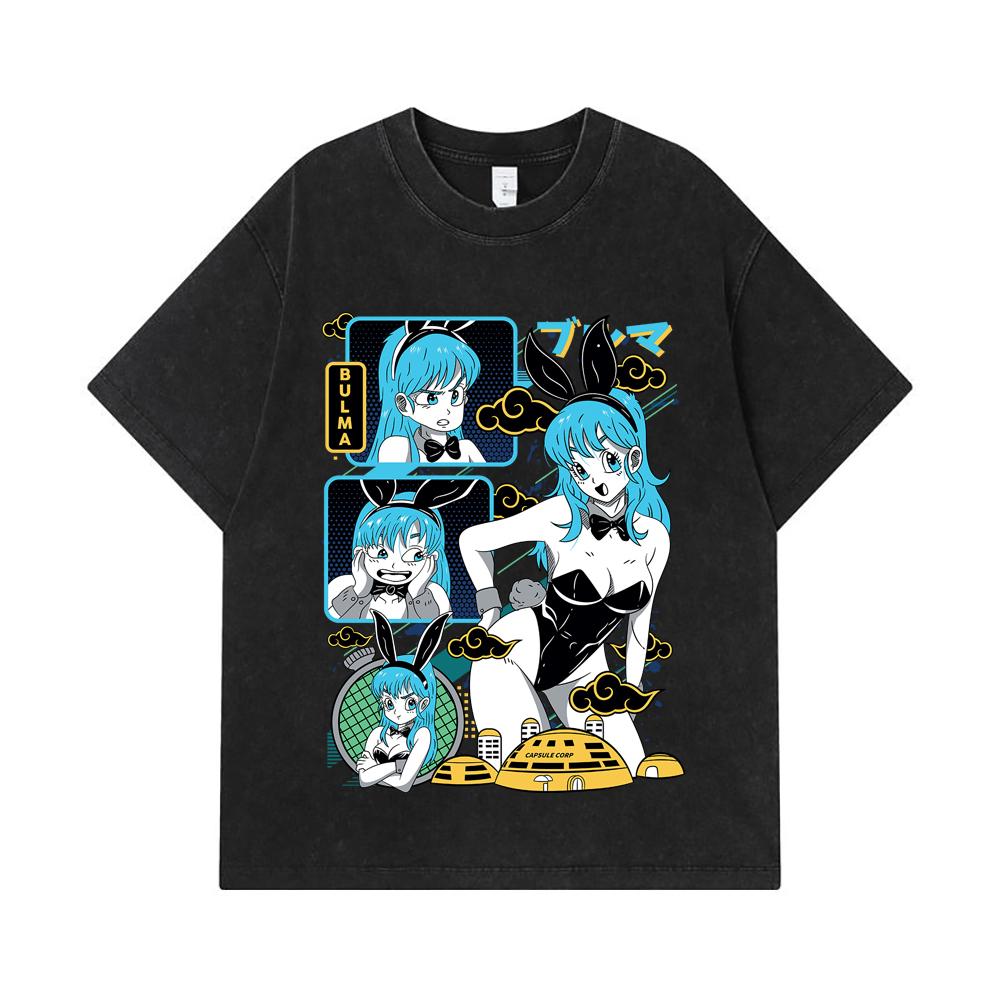 275 GSM Washed T-shirts 100% Cotton Dragon Ball V9 Bulma Print Unisex Heavy Cotton T Shirt