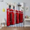 Black And White City Building 3D Printing Curtain Street View Building Red Bus Telephone Booth Simple Modern Decorative Curtain