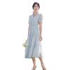 Xiangying Women's V-Neck Embroidered Lyocell Tencel A-Line Dress
