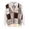 Sweater Vest Women V-neck Soft Warm Fashion Plaid Sleeveless Sweaters Retro All-match Loose-fitting Knitted Vest