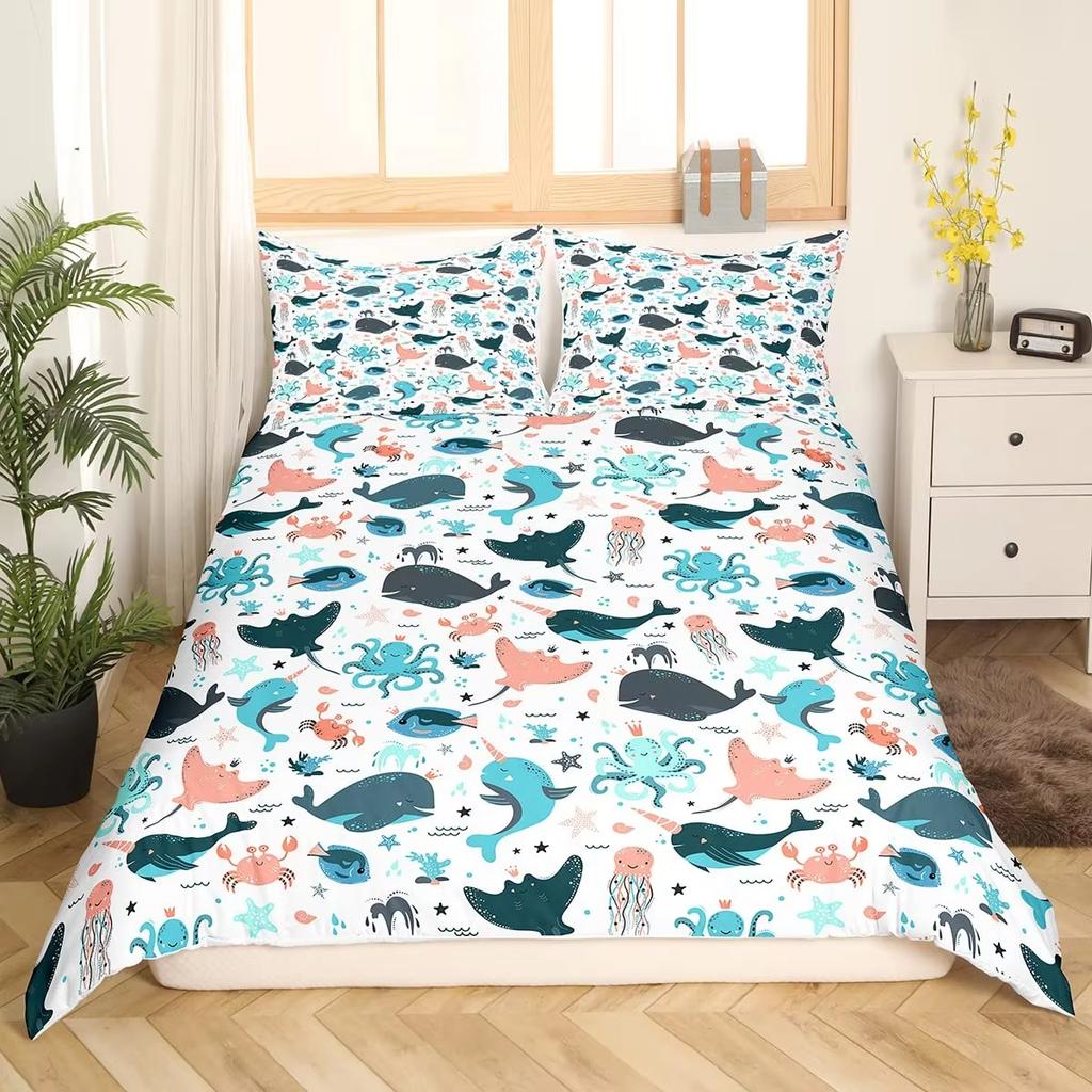 Kiler Whale Soft Duvet Cover Set Underwater World Animals Single Double Beding Children Kids Tens Adult Peoples Rom Ocean Whale Warm Comforter Cover