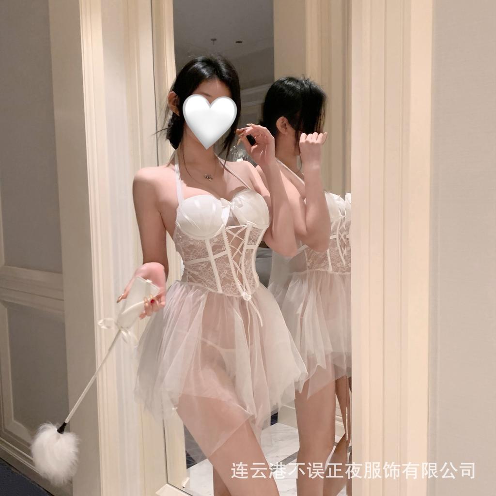 Sexy Lingerie Pure Desire Wind Sleeping Clothes Women's Uniform Qqny Small Chest Vest Mesh Skirt Suit