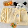 Milk Yellow Grid Line Puppy Pajamas Women'S Summer High-Value Cloud Cotton Loungewear Short-Sleeved Three-Piece Set