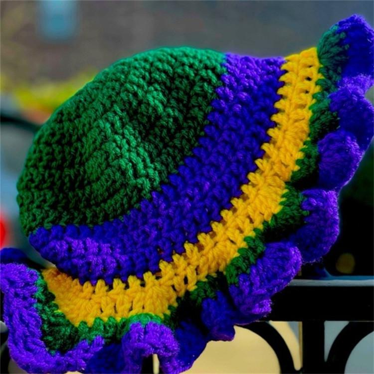 Handmade Crochet Bucket Hat for Woman Teen Outdoor Fisherman Hat Ruffled Brim Winter Windproof Carnivals Hat