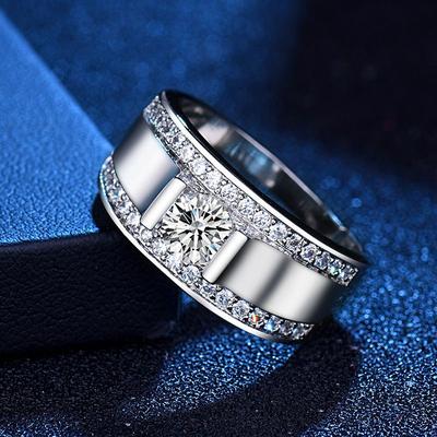 Men Pop Sterling Silver Crystal Open Ring