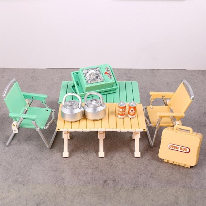 Interactive Doll House Scene Decoration Set With Collapsible Furniture Table Chair For Realistic Camping Scene Setting