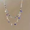 Fashion Colored Zircon Bead Necklace for Women Girls Exquisite Geometric Double-Layer Small Square Pendant Necklace Jewelry Gift