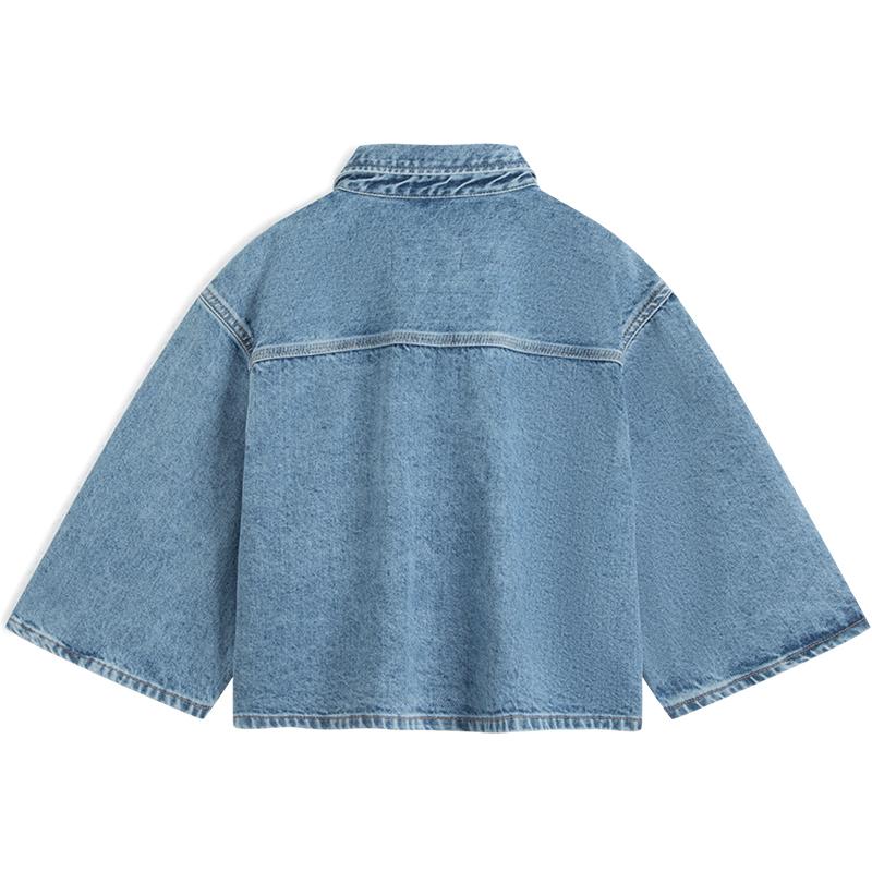 Calvin Klein Minimalist Woven Label Vintage Wash Loose Short Denim Jacket Women Jackets Denim-Blue J2206521AA