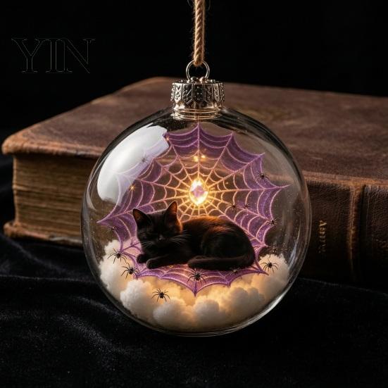 Accesorii de casă pentru sărbători de interior, Glob de Halloween, Ornament Luminos din Plastic Transparent, Decorare pentru Atmosferă Festivă cu Pisică/Schelet/Liliac în Interior