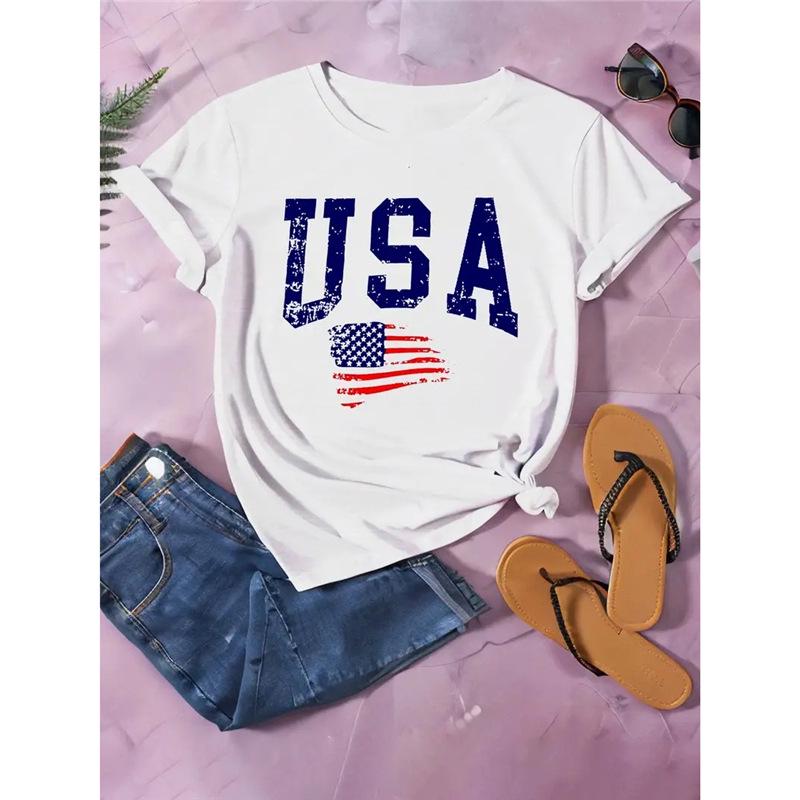 

Женский топ с коротким рукавом с принтом ко Дню Независимости 2024 Medium