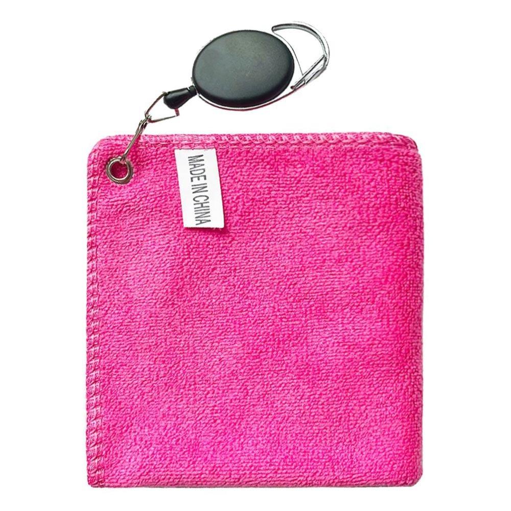 

Portable Microfiber Golf Towel with Retractable Hook Absorbent Golf Wipe Cloth Quick Drying Golf Cleaner Golf Supplies розовый