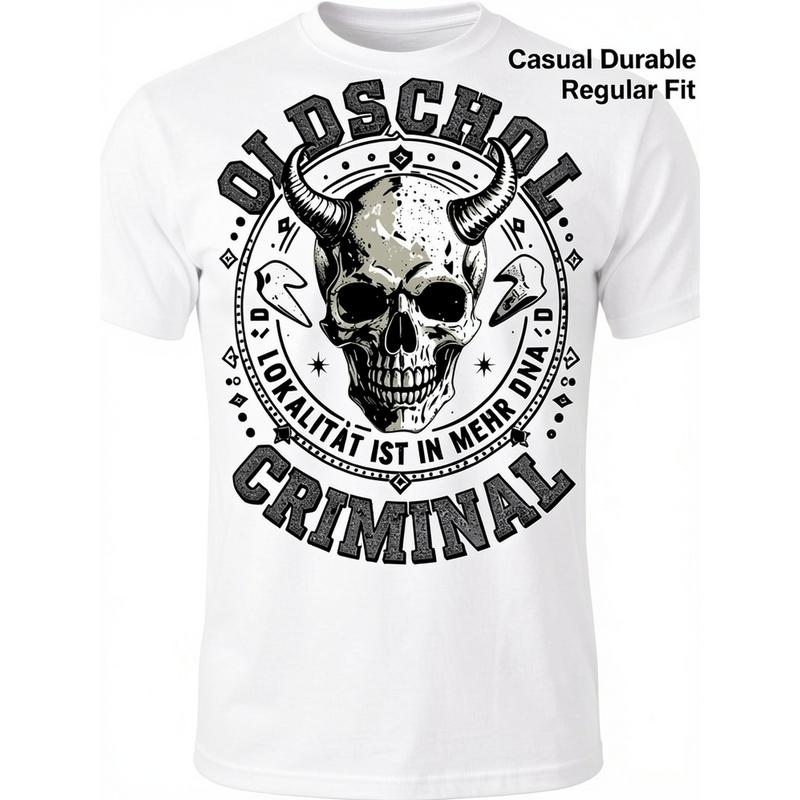 Men'S Vintage Streetwear T-Shirt - Black Retro Criminal Graphic Tee with Skull And Wings Design | Oldschool Criminal Print - Regular Fit, Short
