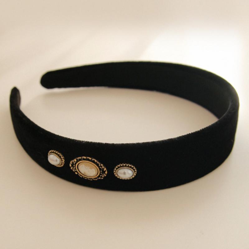 

J.Lauren Бархатная повязка на голову с жемчугом цвета антикварного золота H0930 single type