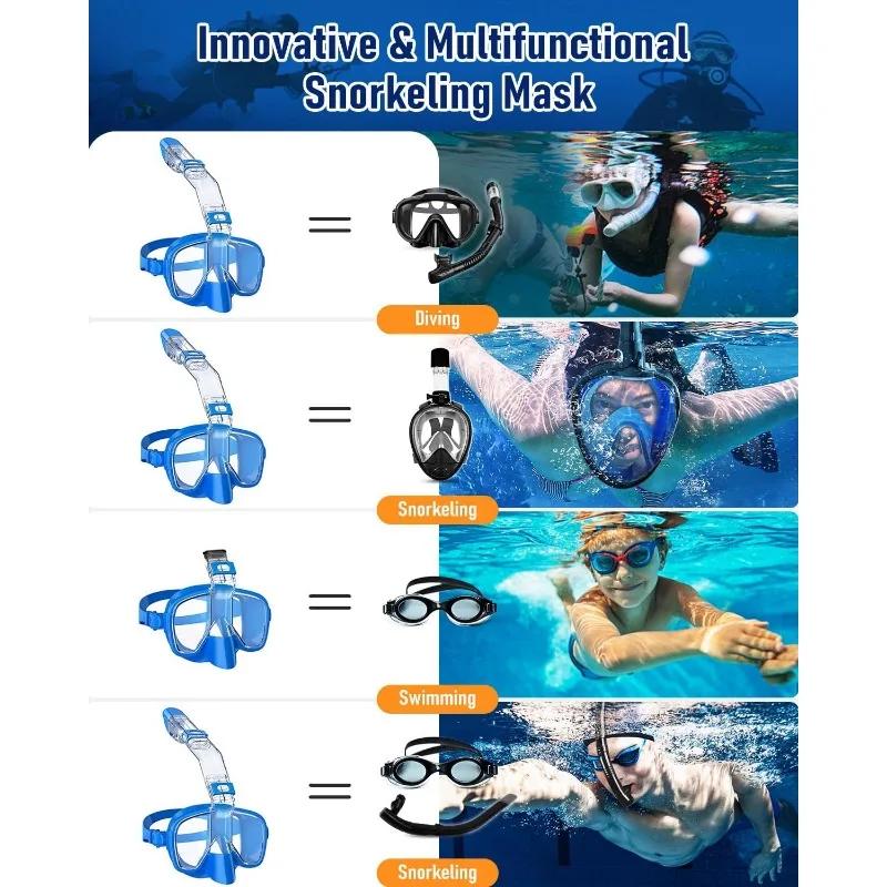 Multifunctional Snorkel Swim Mask That Anti-Fog Anti-Leak Snorkel Mask Set for Free Swim Professional Snorkeling Gear Adults Kid