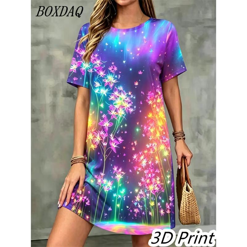 Sommer Damen 3D-Druck Kurzarmkleid Weihnachtsoutfit