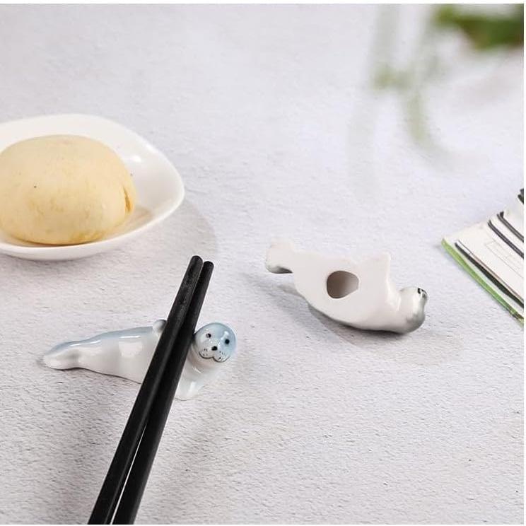 Seal Chopstick Rests, Set of 4, Porcelain Fork Rests, Funny Tableware, Restaurant Kitchen Tool, Cute Dishware Accessory, Gift