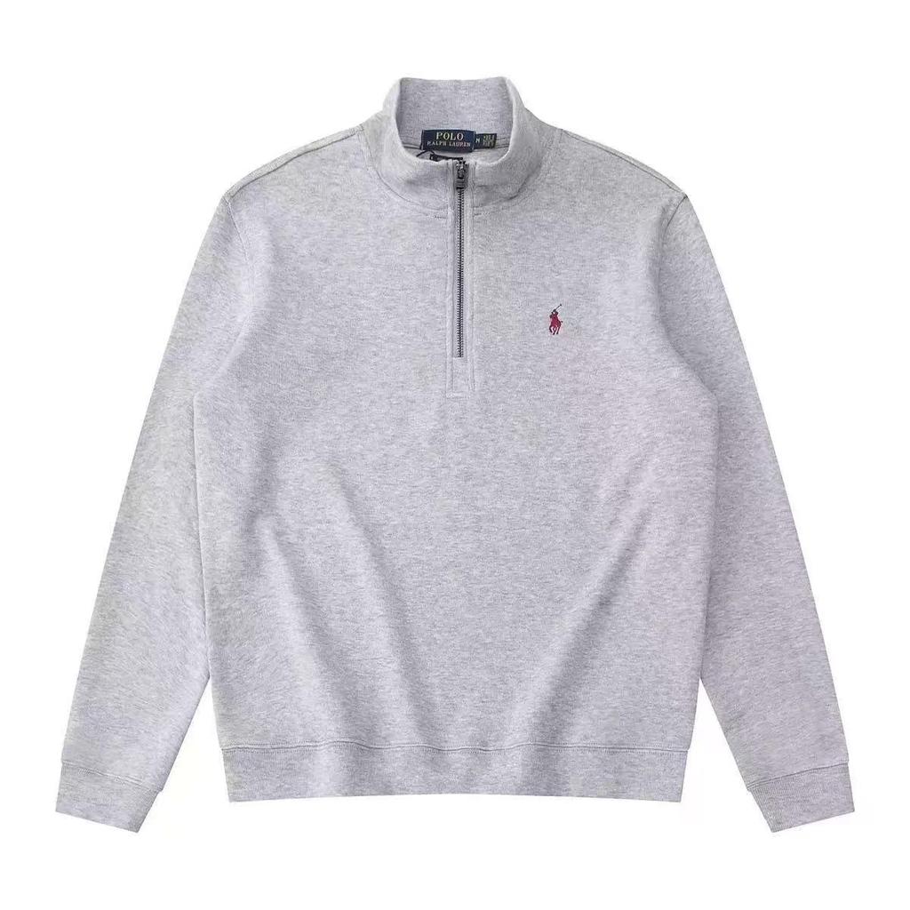 Herren Trendy Fleece-gefütterter Half-Zip Hoodie, Stehkragen mit RL Pony-Stickerei, Lässiger Frühjahrs-/Herbststil.