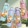 1PC Fluffy Fox Forest Wildlife Print 750ml Color Plastic Sports Water Bottle Leakproof Flip Straw Lid Suitable for Sports Office Home Use