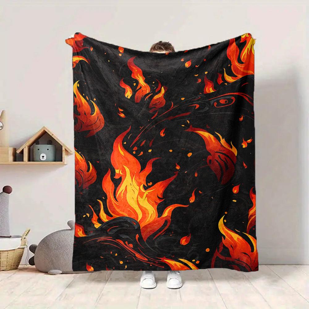 1pc Flame Dragon Blanket, Lightweight Flannel Throw Blanket for Sofa, Bed, Travel, Camping, Living Room, Office, Couch085
