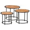 VidaXL Tables gigognes 3 pcs bois massif d'acacia, table en bois, table d'appoint de canapé, ensemble de table basse ronde, 358931