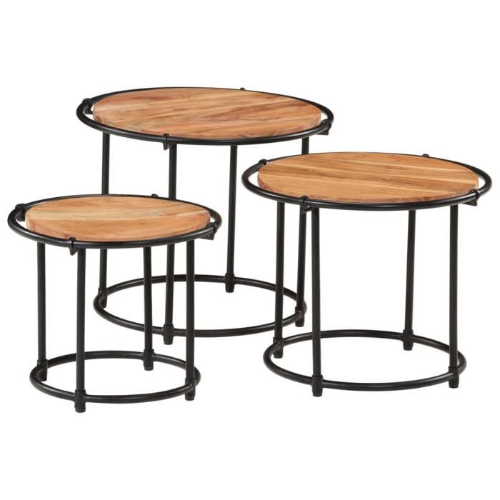 VidaXL Tables gigognes 3 pcs bois massif d'acacia, table en bois, table d'appoint de canapé, ensemble de table basse ronde, 358931