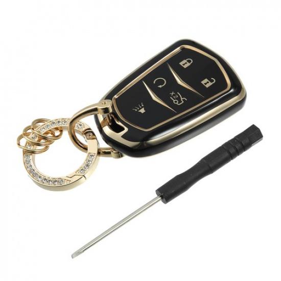 5 Buttons Key Fob Cover with Keychain Fit for Cadillac Escalade ESV - Pack of 1