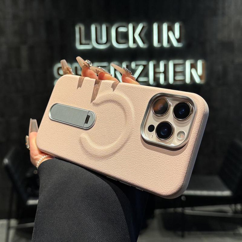 Applicable To Apple 16promax Leather Magnetic Mobile Phone Case All-inclusive iPhone15 Standing Bracket Mobile Phone Case