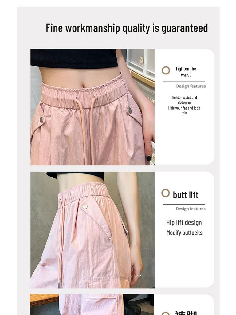 Women's Quick-Dry White Ice Silk Wide-Leg Cargo Pants - Summer 2025 Mountaineering Style
