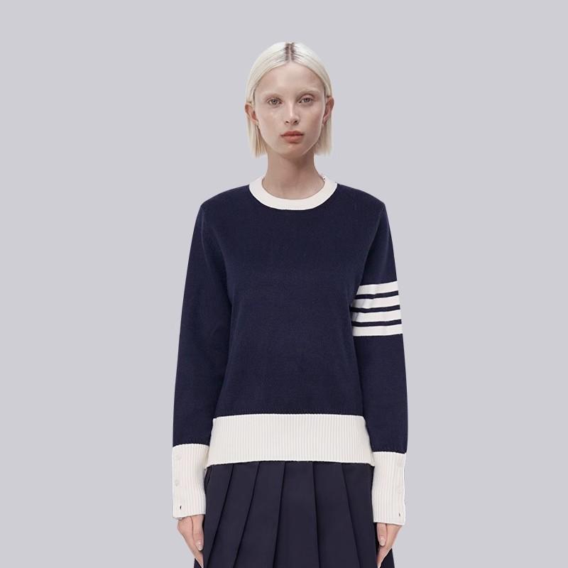 TB Knitted Sweater Women's New Autumn and Winter Same Style Couple's Color Collision Loose College Style Color Blocked Round Neck