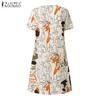 ZANZEA Women Casual V-Neck Short Sleeve Loose Print Dress