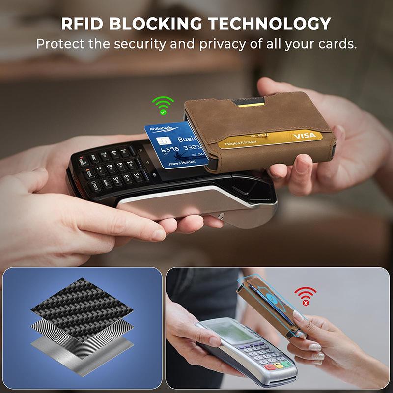 Popular One-click Elastic Card, Metal Leather Card Bag, RFID Anti-theft Brush Function, Multi-card Men's Wallet