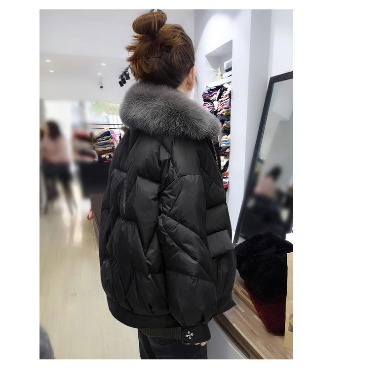 Plus Size Women's Winter Coat with Fur Collar - Shiny, Loose Down Cotton Fashion Jacket