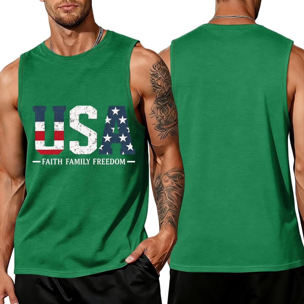 T-shirt sans manches imprimé drapeau du Jour de l'Indépendance, Débardeur décontracté ample pour hommes, pour l'été au quotidien