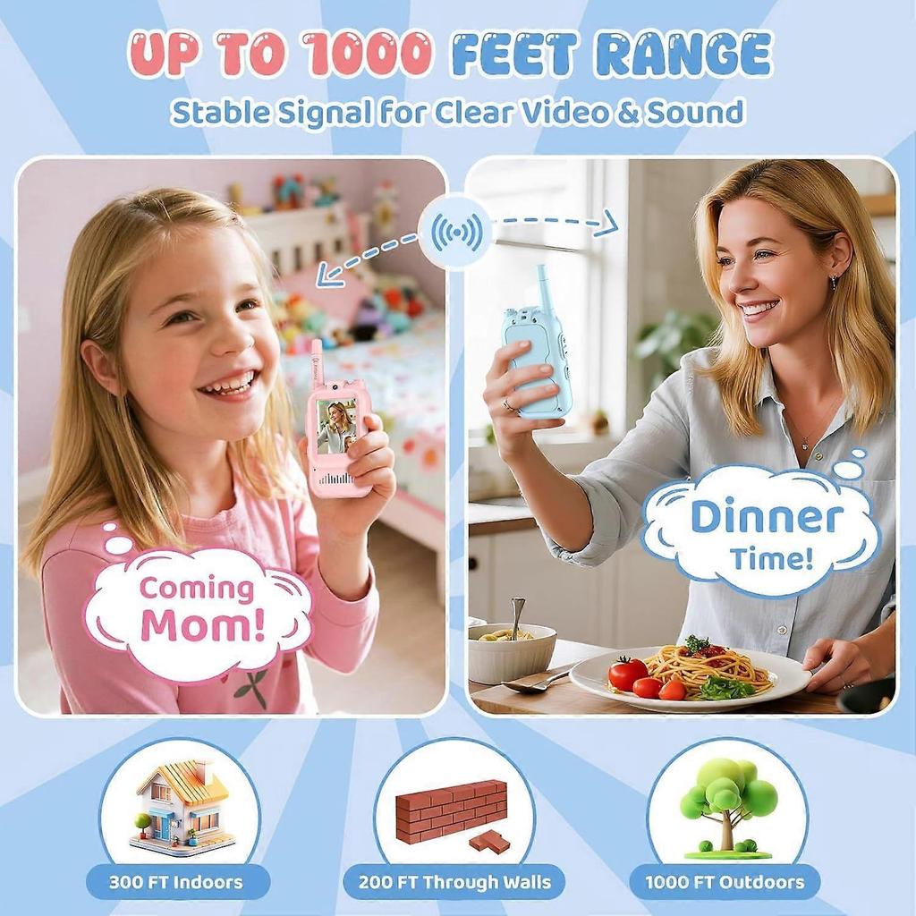 Video Walkie Talkie for Kids - 2 Pack Rechargeable Kids Walkie Talkies Long Range Radios, Video Intercom & Voice Effects, Christmas Birthday Gifts, To