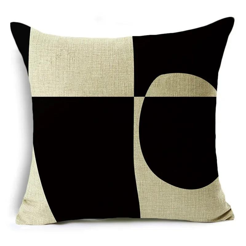 Black And White Collection Geometric Prints Linen Pillowcase Square Bedroom Car Decor Cushion Cover 40Cm/45Cm And 50Cm