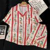 Idyllic Ice Silk Pajamas Women'S Summer Red Striped Bunny Short-Sleeved Loungewear Set