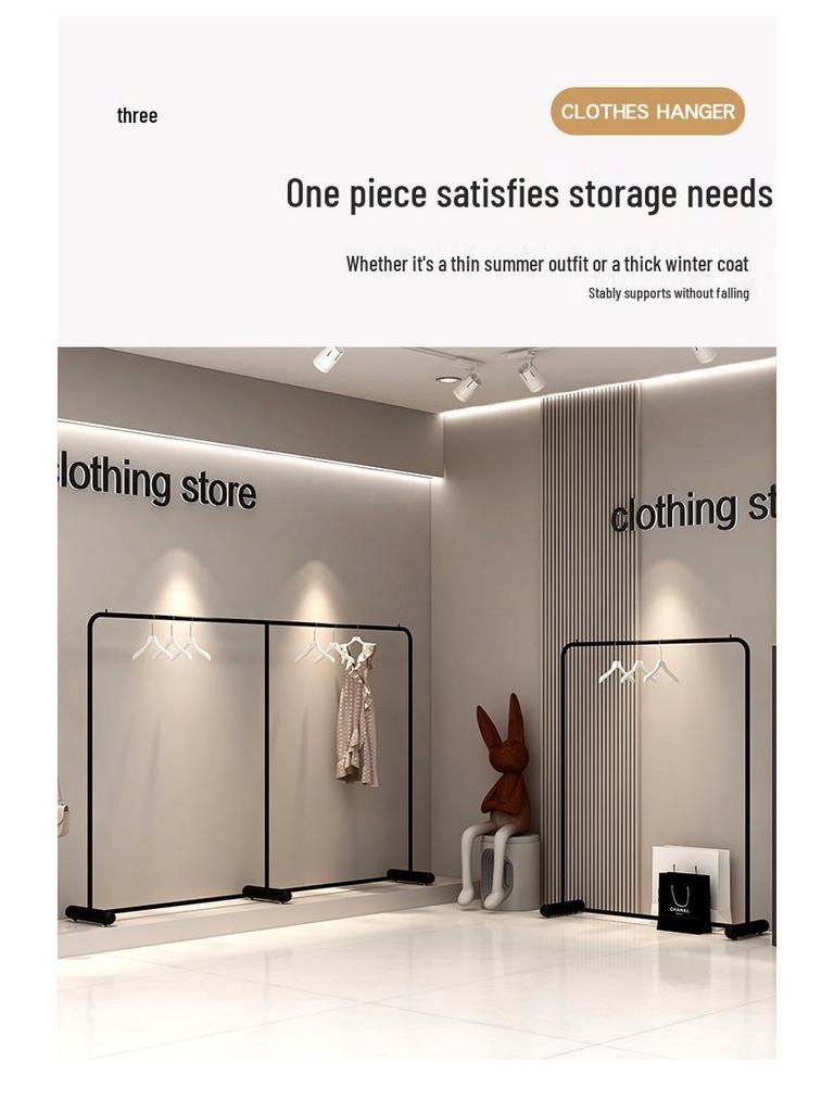 Minimalist Floor-Standing Hanger Rack for Men's and Women's Clothing Displays