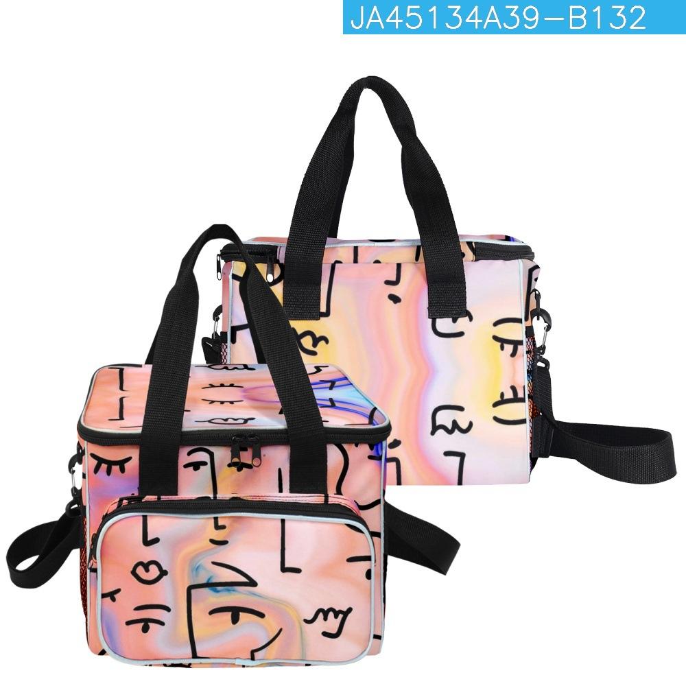 Hip Hop Popular Trendy Novelty Strange Lines 3D Printed Larger Crossbody Lunch Bag Thermal Insulation Food Handbags Ice Bags